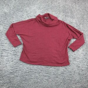 WANTABLE Blouse Shirt Womens XL Red Cowl Neck 3/4 Sleeve Ribbed Knit Top Stretch